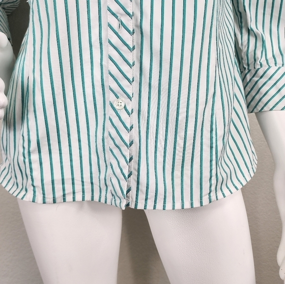 Pendleton White Green Striped Half Sleeve Button Down Size 14 - Picture 5 of 13